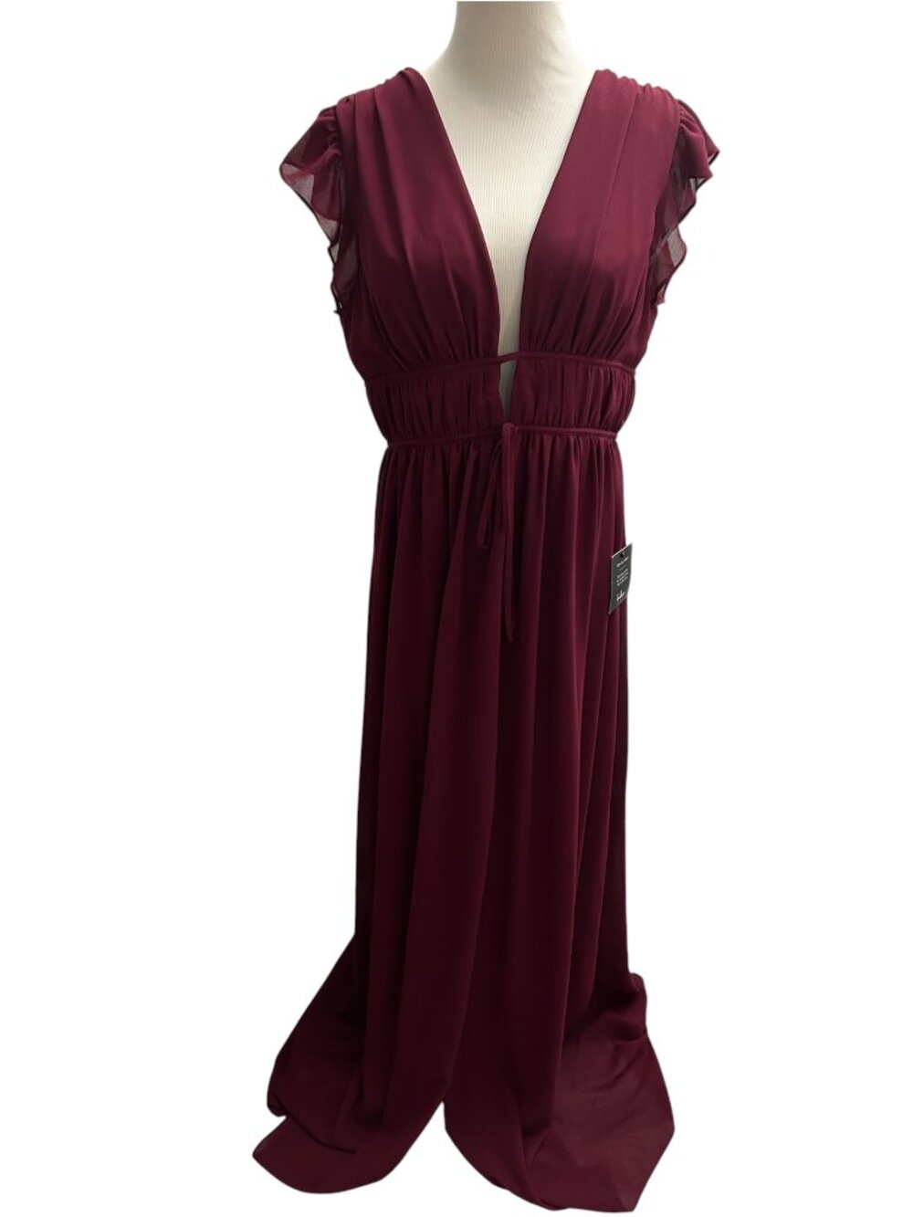 Lulus I'm All Yours Size L Large Burgundy Ruffled V-Neck Party Maxi Dress NWT